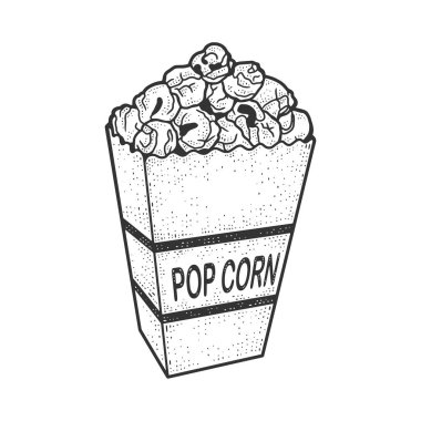 Pop corn sketch engraving vector illustration. T-shirt apparel print design. Scratch board imitation. Black and white hand drawn image. clipart