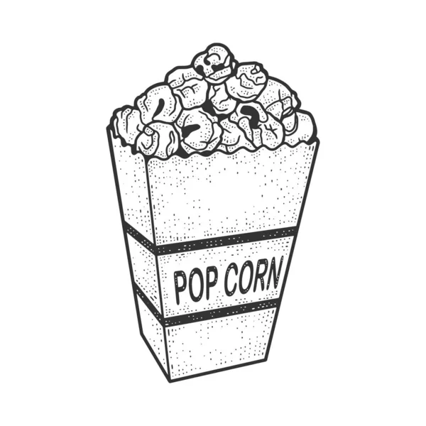 Popcorn-Skizze Gravurvektorillustration. T-Shirt-Print-Design. Rubbelbrett-Imitat. Handgezeichnetes Schwarz-Weiß-Bild. — Stockvektor