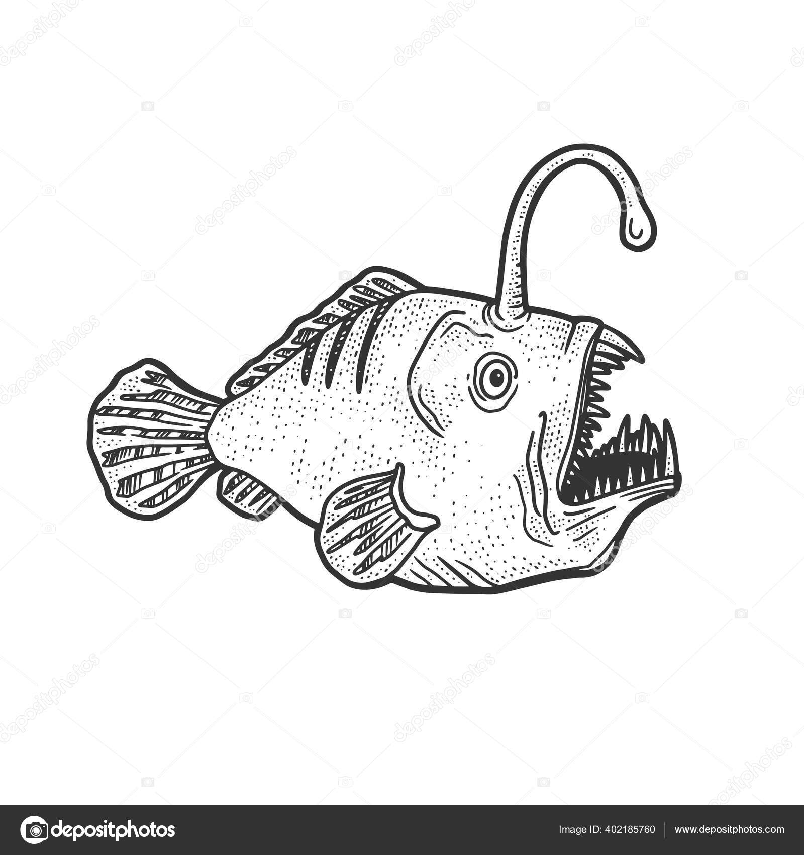 Angler deep sea fish with light sketch engraving vector