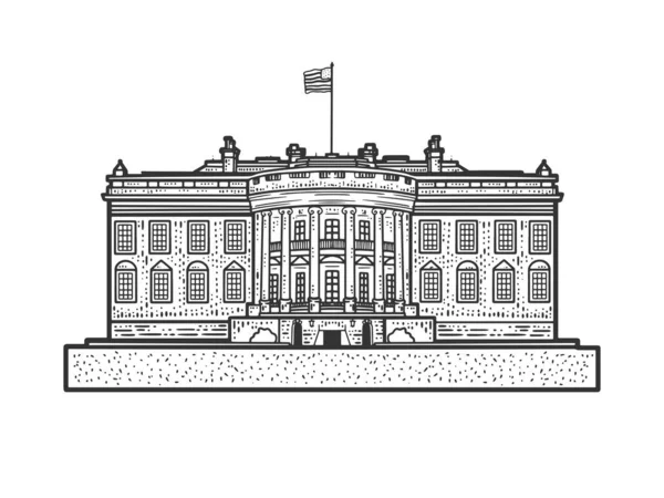 White House sketch engraving vector illustration. T-shirt apparel print design. Scratch board imitation. Black and white hand drawn image. — Stock Vector