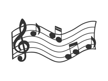 Notaları olan müzik ekibi, kabartma vektör illüstrasyonu çiziyor. Tişört giysisi baskısı tasarımı. Çizik tahtası taklidi. Siyah beyaz el çizimi resim.
