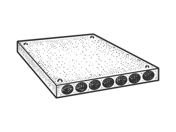 Betonové desky stavební blok náčrt rytiny vektorové ilustrace. Design trička s potiskem. Stírací deska imitace. Černobílý ručně kreslený obrázek. — Stockový vektor