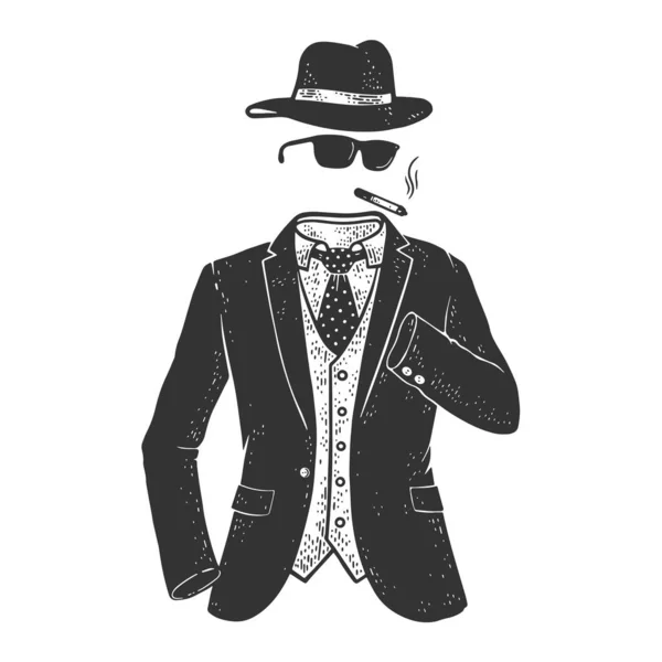 Невидимый эскиз персонажа человека с гравировкой векторной иллюстрации. Дизайн одежды для футболок. Имитация Доски Царапин. Черно-белое изображение. — стоковый вектор