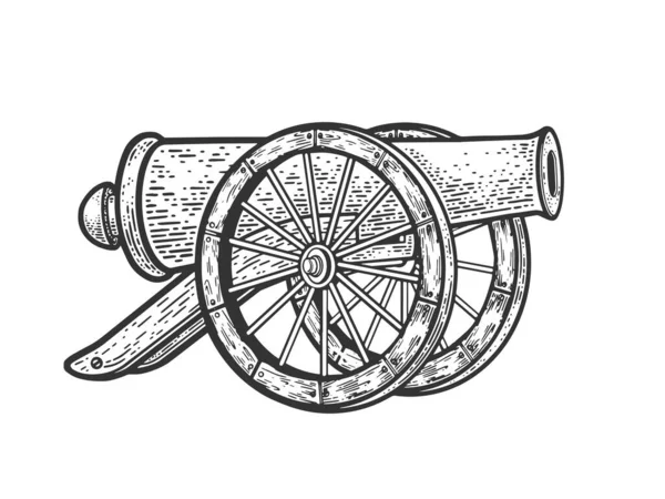 Vintage Kanonenwaffe Skizze Gravur Vektor Illustration. T-Shirt-Print-Design. Rubbelbrett-Imitat. Handgezeichnetes Schwarz-Weiß-Bild. — Stockvektor