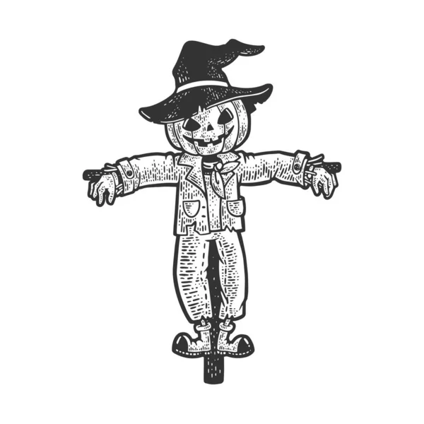 ( 영어 ) halloween pumpkin screcrow skengraving vector illustration. 티셔츠 의류인 쇄 디자인. 스크래치 보드 모방. 손으로 그린 흑백 그림. — 스톡 벡터