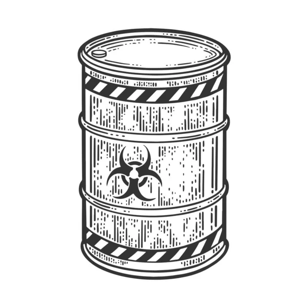 Barrel with Biological hazard sign sketch engraving vector illustration. T-shirt apparel print design. Scratch board imitation. Black and white hand drawn image. — Stock Vector