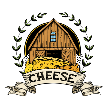 Peynir imalatçısı, klasik amblem çizimi, çizim rengi, PNG çizimi. Tişört giysisi baskısı tasarımı. Çizik tahtası taklidi. Siyah beyaz el çizimi resim.