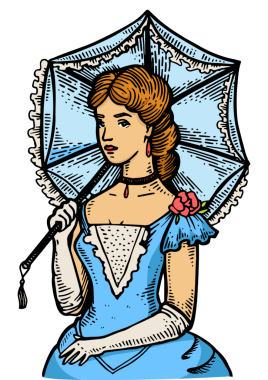 Eski moda kadın ve şemsiye taslağı PNG