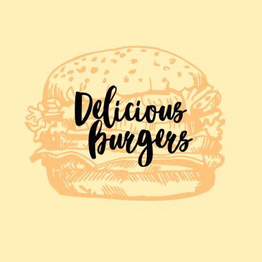 Burger ison. Fast food vektör amblemi. Retro tasarım.