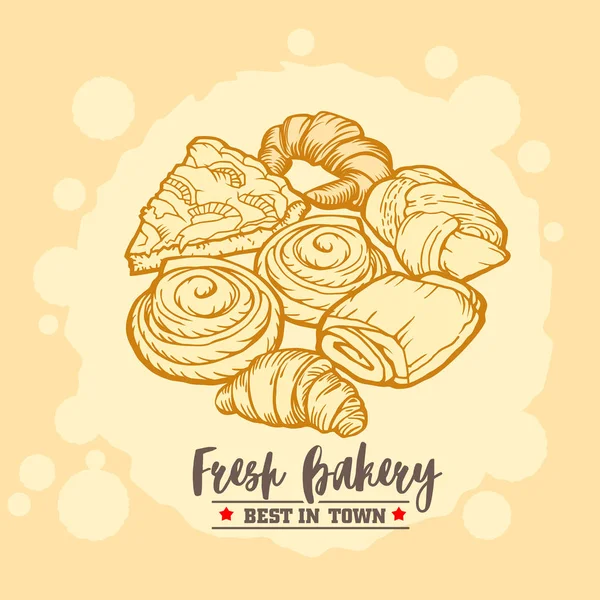 Bakkerij Winkel Embleem Badge Logo Heerlijke Croissants Taarten Broodjes Vintage — Stockvector