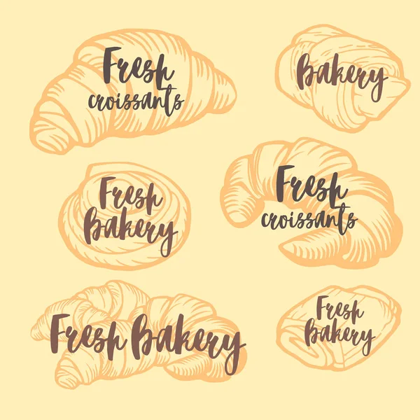 Bakkerij Winkelontwerp Heerlijke Croissants Taarten Broodjes Vintage Design — Stockvector