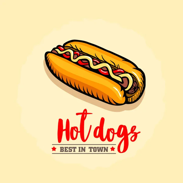 Hot Dog Ison Emblema Vettoriale Del Fast Food Design Retrò — Vettoriale Stock