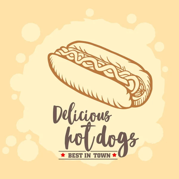 Hot Dog Ison Emblema Vettoriale Del Fast Food Design Retrò — Vettoriale Stock