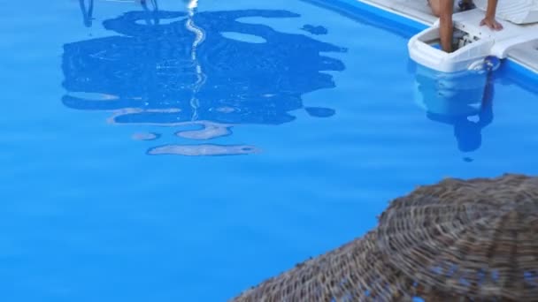 Servicio y mantenimiento de la piscina. Sustitución del filtro. Limpieza de la piscina . — Vídeos de Stock