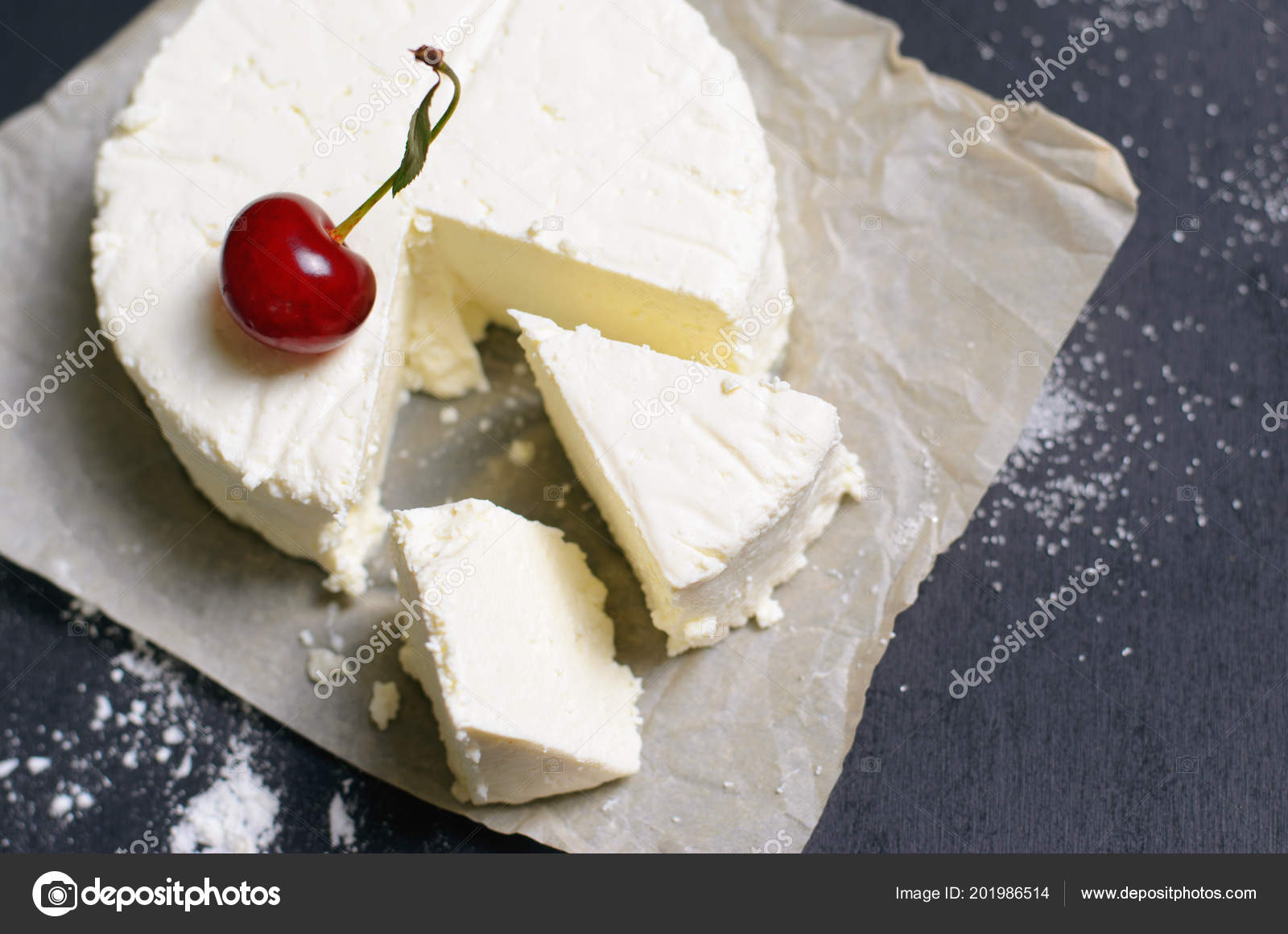 Cottage Cheese Ricotta Cheese Dark Background Stock Photo