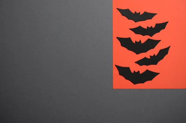 Black Bats Orange Backround Halloween Holiday Symbol — Stock Photo, Image