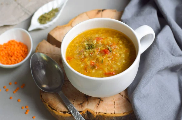 Linsen Bulgur Suppe Komfort Essen Türkische Küche Vegetarische Mahlzeit — Stockfoto