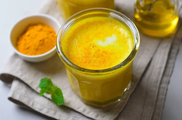 Turmeric Latte Golden Milk Tea Healthy Vegan Drink Cinnamon Spices — Stock Photo, Image