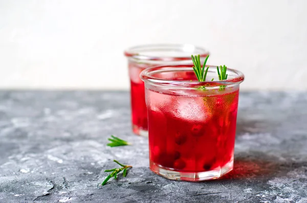 Cranberry Cocktail Ice Rosemary Grey Background Refreshing Drink — Stock Photo, Image