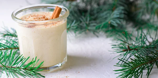 Eierlikör Traditionelles Weihnachtsgetränk Hausgemachter Cocktail Mit Zimt Und Muskatnuss Für — Stockfoto