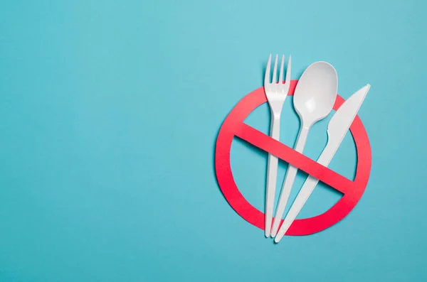 Say No to Plastic Cutlery, Plastic Pollution and Environmental Protection Concept, Top View
