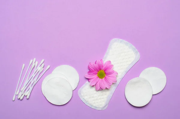 Feminine Hygiene Concept Woman Sanitary Products Pink Background Top View — Stock Photo, Image