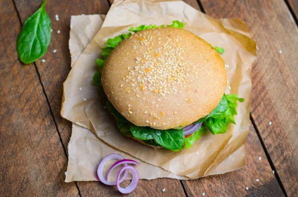 Vegan Burger, Burger with Chickpea Patty, Avocado Spread and Vegetables, Healthy Vegetarian Meal