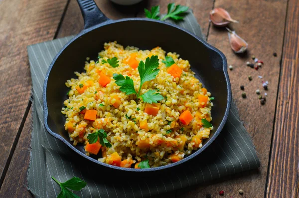 Bulgur Tök Egészséges Házi Vacsora Vegetáriánus Ételek — Stock Fotó