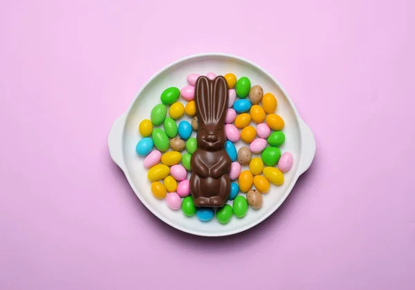 Coniglietto Pasqua Uova Cioccolato Sfondo Luminoso Dolci Prelibatezze Pasquali Concetto — Foto Stock