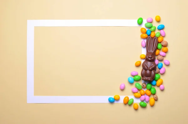 Easter Bunny Chocolate Eggs Bright Background Sweet Easter Treats Holiday — Stock Photo, Image