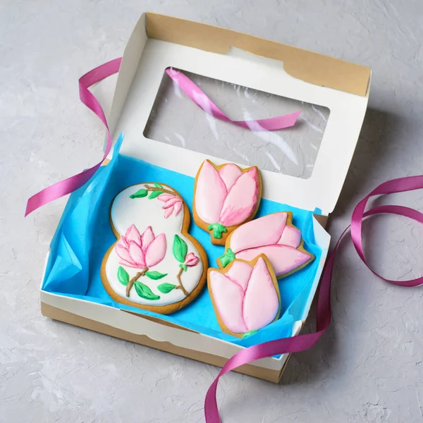 Gingerbread Cookies March Women Day Handmade Cookies Sugar Icing Gift — Stock Photo, Image