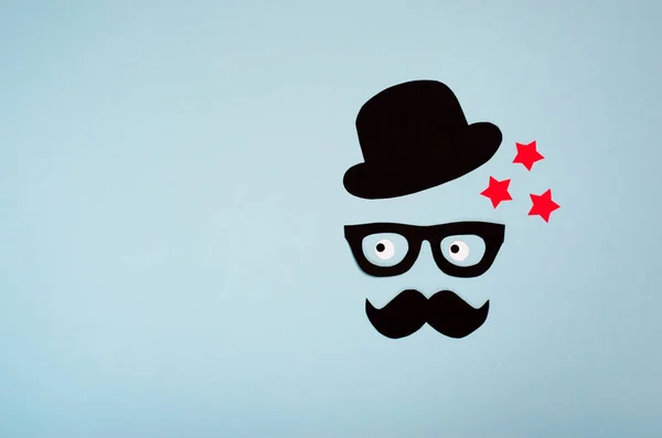 Männliche Silhouette, Schnurrbart, Brille und Hut, intelligenter Mann — Stockfoto
