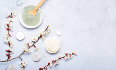 Spa Wellness Arka Plan, Doğal Kozmetik, Kil Tozu ve Şeker Scrub