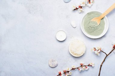Spa Wellness Arka Plan, Doğal Kozmetik, Kil Tozu ve Şeker Scrub