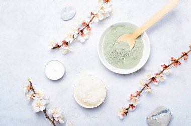 Spa Wellness Arka Plan, Doğal Kozmetik, Kil Tozu ve Şeker Scrub