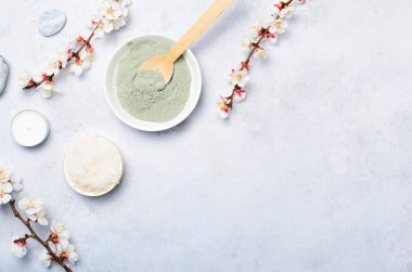 Spa Wellness Arka Plan, Doğal Kozmetik, Kil Tozu ve Şeker Scrub