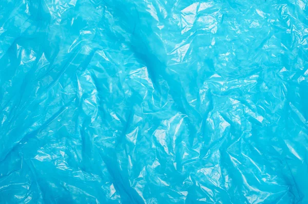 Blue Plastic Bag, Crumpled Cellophane Texture Background — Stock Photo, Image