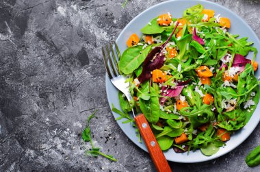 Kavrulmuş Kabak Sağlıklı Vejetaryen Salatası, Butternut Squash, Pirinç ve Susam Salatası