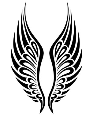 Elegant wing vector silhouette. Creative angel fly. Simple tattoo pair of wings vertical. clipart