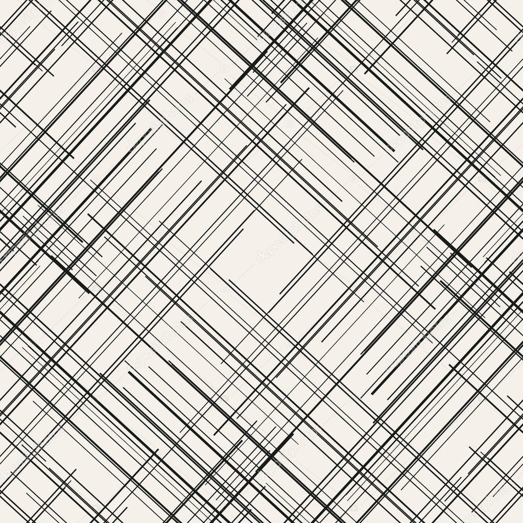 Regular discontinue thin lines in diagoal crossing seamless pattern with monochrome look.