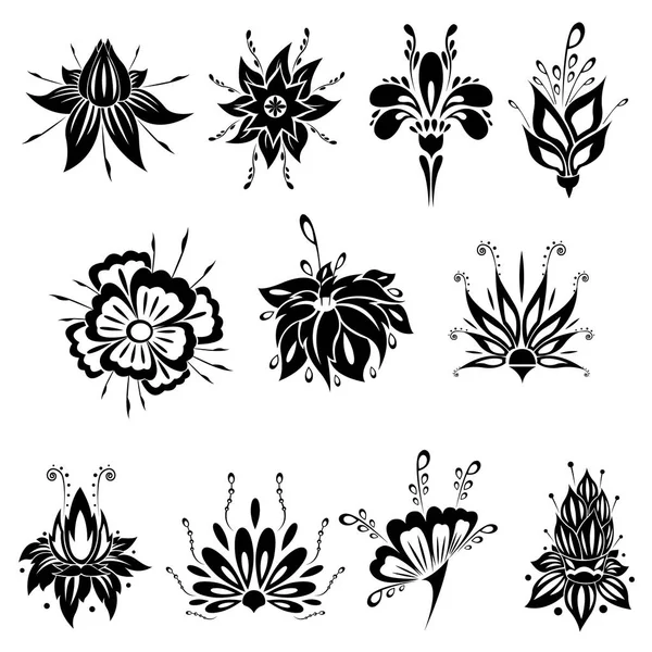 Silhouette Abstraite Paquet Vectoriel Fleurs Fleurs Concept Floral Ornemental Plante — Image vectorielle