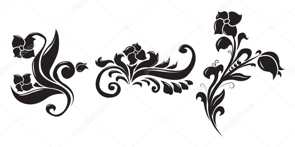 Tree blossom floral with curly leaves. Abstract vector silhouette of delicate flowers.