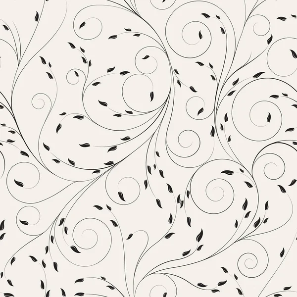 Minces Lignes Florales Frisées Avec Motif Vectoriel Feuilles — Image vectorielle