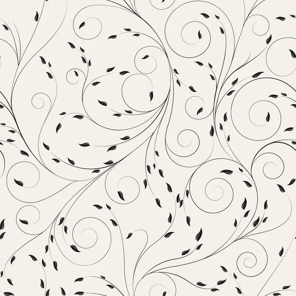 Thin Curly Floral Lines Leaves Vector Pattern — Stock Vector