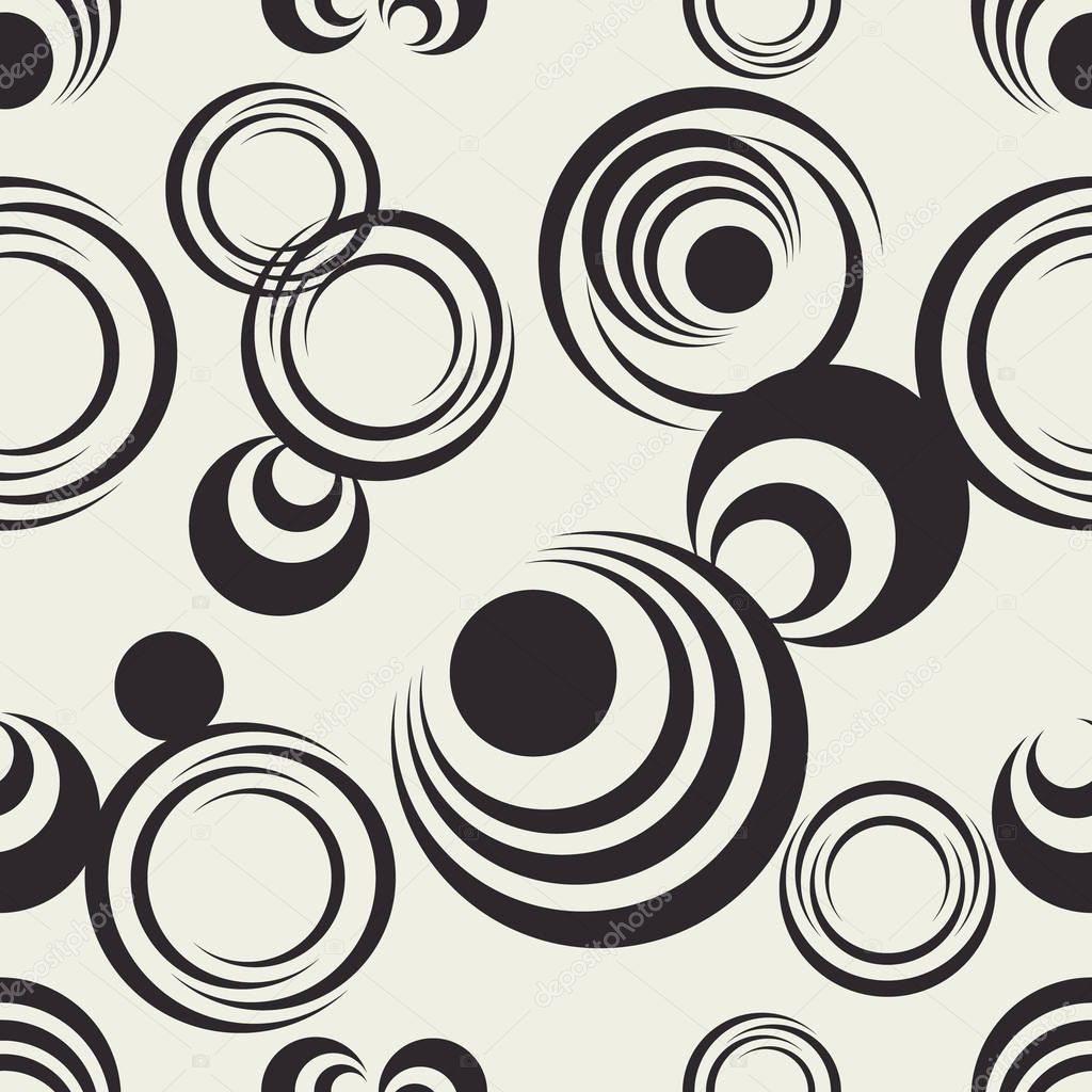 Semicircle vector shapes background. Abstract paper decor. Wallpaper seamless pattern. Monochrome package design.