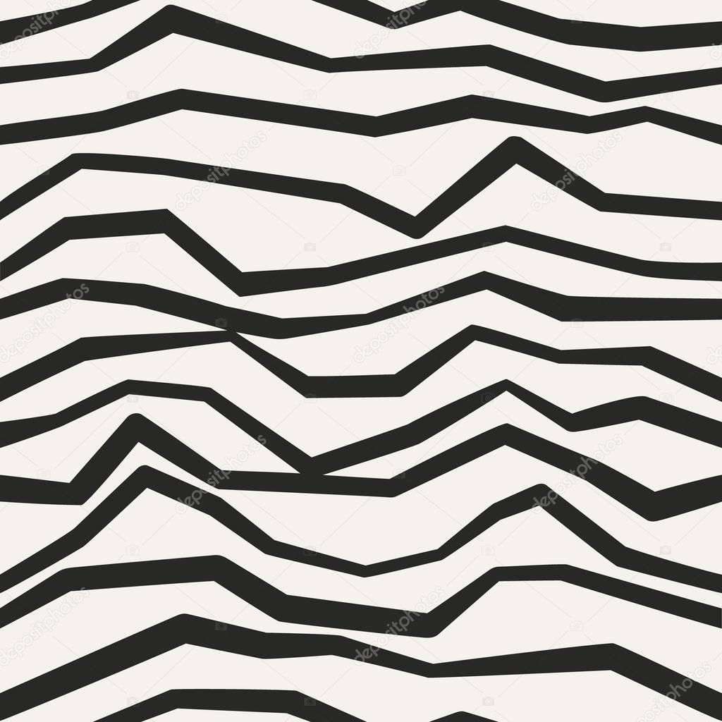 Broken lines vector decor. Endless abstract zigzag structure. Jagged monochrome seamless pattern.