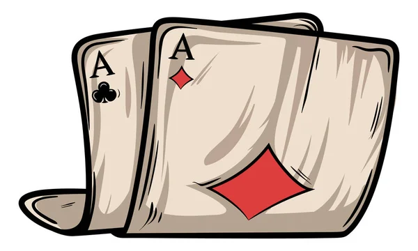 Dvě Staré Složen Poker Karty Vektor Stíny Světla Piky Diamond — Stockový vektor