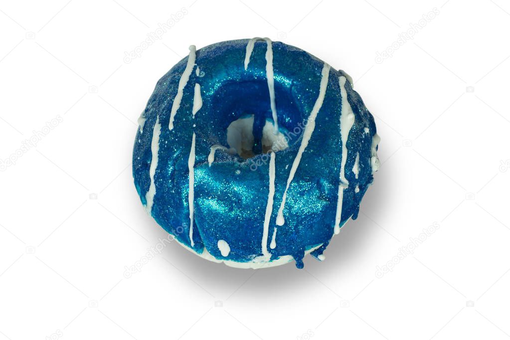 bomb for a bath, blue glaze donut, isolated on white background