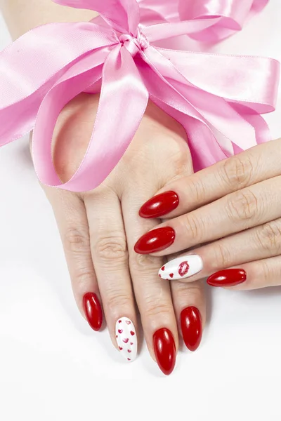 Manicure Hand Spa Mooie Vrouw Handen Met Rode Nail Polish — Stockfoto