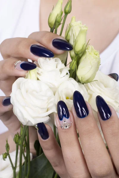 Manicure and Hands Spa. Beautiful Woman Hands with blue nail Polish